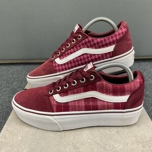 Vans Maroon and White Women's Sneakers